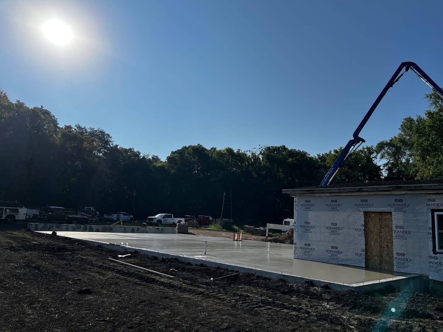 Large finished slab placed with a concrete pump truck